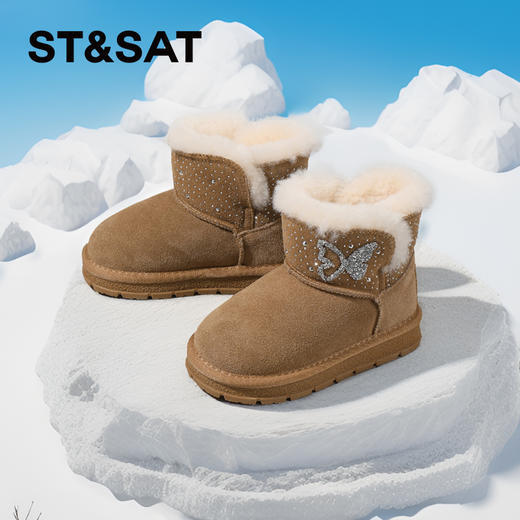 【童鞋】星期六蝴蝶闪钻加绒保暖女童雪地靴SSC4198L5M 商品图0
