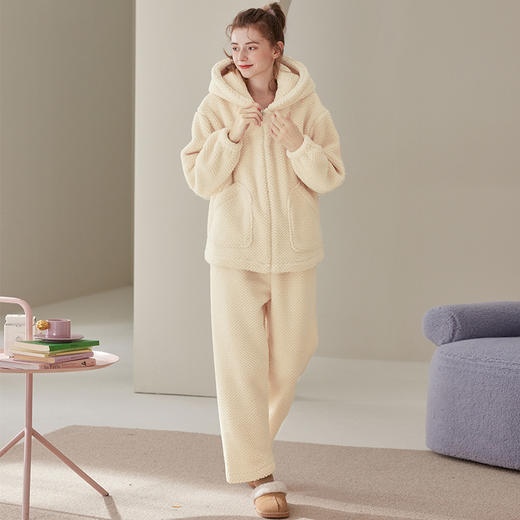 芬腾珊瑚绒睡衣女秋冬季保暖加厚加绒法兰绒甜美可外穿家居服套装 商品图4