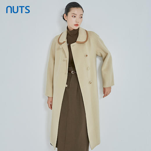 NUTS冬白色百搭设计感娃娃领减龄双面毛呢大衣长外套女241156412 商品图1
