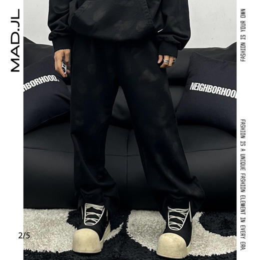 Mad-福利3107-{380克重磅100棉}美式手工擦色宽松直筒拖地休闲裤 商品图3