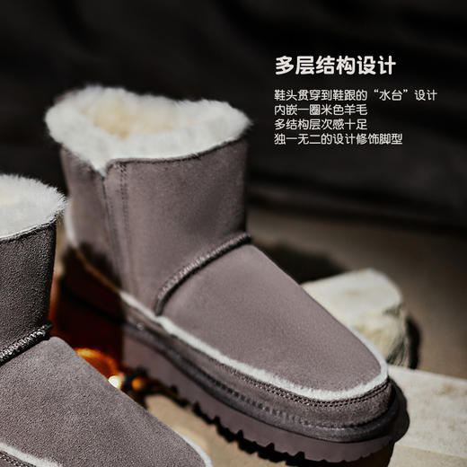 ISTEP冬季女士靴子加绒加厚保暖舒适皮毛一体平底雪地靴中筒女靴 商品图3