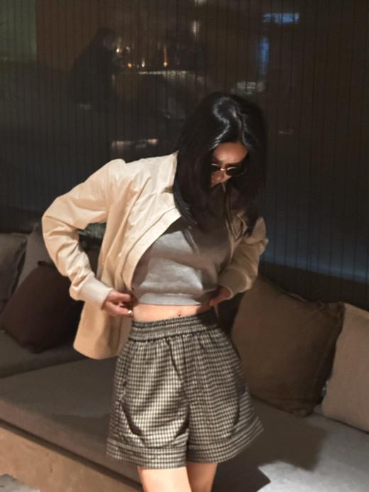 顺丰包邮34746洛诗琳新款四季可搭复古莱赛尔高腰阔腿显瘦格纹短裤女853 商品图3