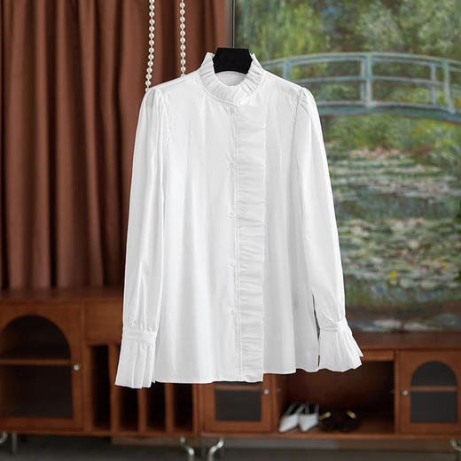【高货wl】全新升级【铂金会员266/天猫359/差价93】(12013) 洛诗琳法式名媛宫廷风木耳荷叶边领衬衫女长袖上衣春款 商品图0