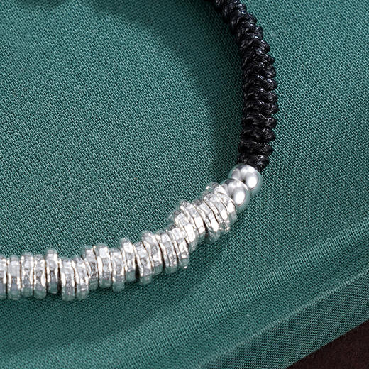 子佩集S925银【绽放之力】手链【TSB0002-5】纯银钱串原创2腰缠万贯黑绳盘缠盘缠2412 商品图4