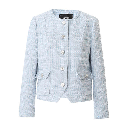 EITIE爱特爱粗花呢小香风浅蓝色短款显瘦气质外套春季新款A2503501 商品图5