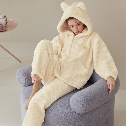 芬腾珊瑚绒睡衣女秋冬季保暖加厚加绒法兰绒甜美可外穿家居服套装 商品图0