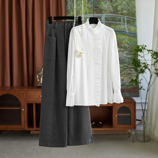 【高货wl】全新升级【铂金会员266/天猫359/差价93】(12013) 洛诗琳法式名媛宫廷风木耳荷叶边领衬衫女长袖上衣春款 商品图2