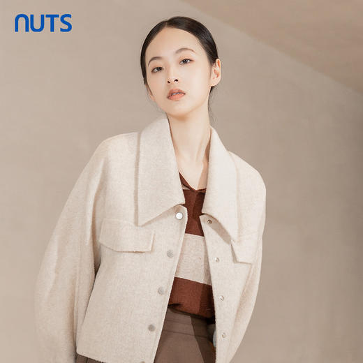 NUTS冬季新款纯色简约气质双面手工呢料大衣短外套女241154146 商品图2