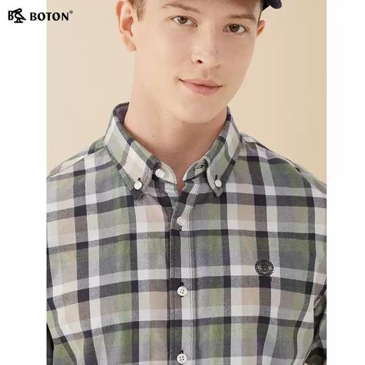 波顿男士秋冬季绿黑色磨毛格子长袖衬衫MS676322 商品图3
