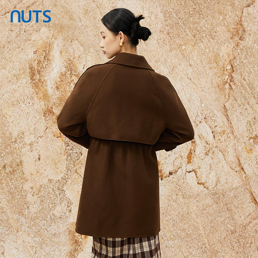 NUTS冬季咖色复古气质通勤收腰双面毛呢大衣中款外套女341152160 商品图4