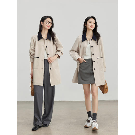 【专属特价】熙世界风衣外套女英伦风小个子中长款撞色翻领大衣2025年春装新款 商品图2