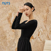 NUTS秋冬款气质修身方领显瘦高腰A字黑色长袖连衣裙女342102290 商品缩略图4
