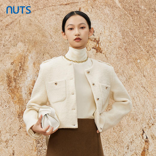 NUTS冬款白色气质百搭圆领直筒小香风高级感短款外套女342041069 商品图0