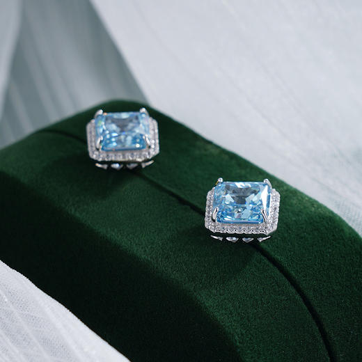 子佩集S925银【蓝海徐行】耳钉【YEH-0596】纯银蓝锆石时尚方块2412 商品图2