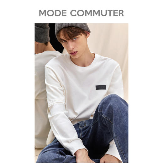 MODE COMMUTER旗舰店商场同款纯棉圆领长袖男拼接印花多色上衣 商品图4