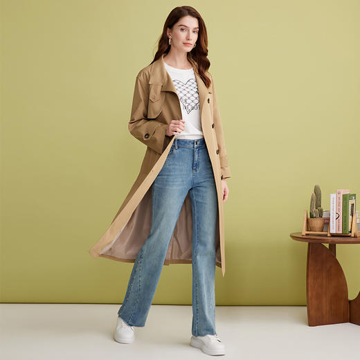 EITIE爱特爱挺阔无性别风气质长款经典卡其色风衣外套2025春新款A2504501 商品图4