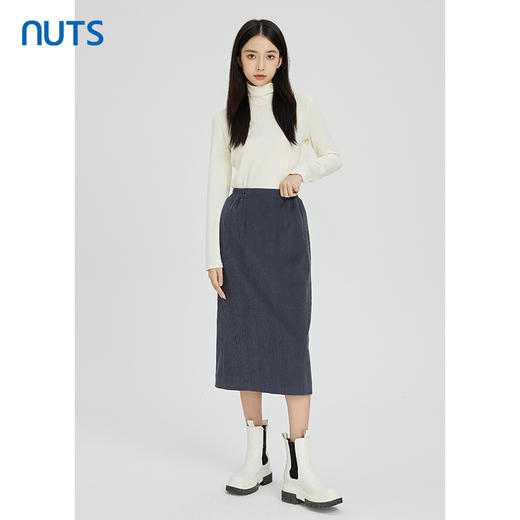 NUTS秋冬款复古简约气质松紧高腰直筒显瘦百搭长裙女241063364B 商品图2
