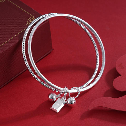 子佩集S999银【双环暴富】手镯【SZ007352】纯银方块两个圈2412 商品图1