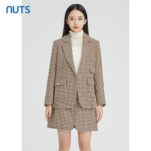 NUTS秋冬款气质百搭设计感休闲时尚通勤格子西装外套女241048150B 商品图0