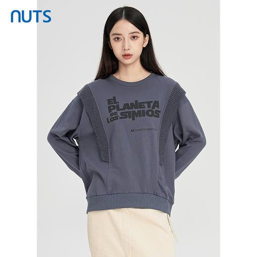 NUTS秋冬款气质百搭设计感印花针织拼接长袖T恤卫衣女241023381 商品图1