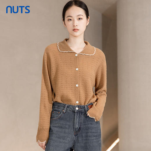 NUTS秋冬款复古气质百搭娃娃领百搭打底毛织短外套女241053223 商品图0
