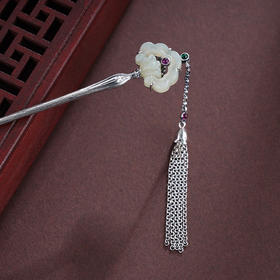 子佩集S925银【如意芳华】发簪【TS00080】纯银仿古和田玉2412