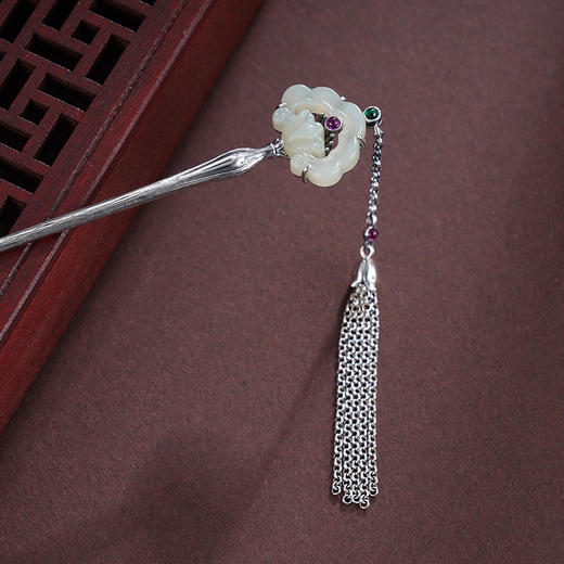 子佩集S925银【如意芳华】发簪【TS00080】纯银仿古和田玉2412 商品图1