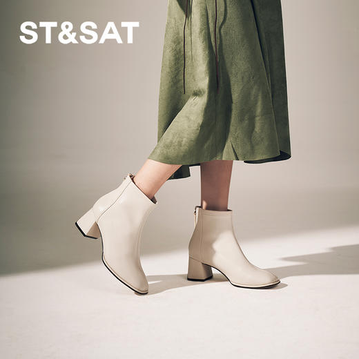 【绒里可选】星期六法式方头简约粗跟短靴SSC4116360/SSC4118360 商品图4