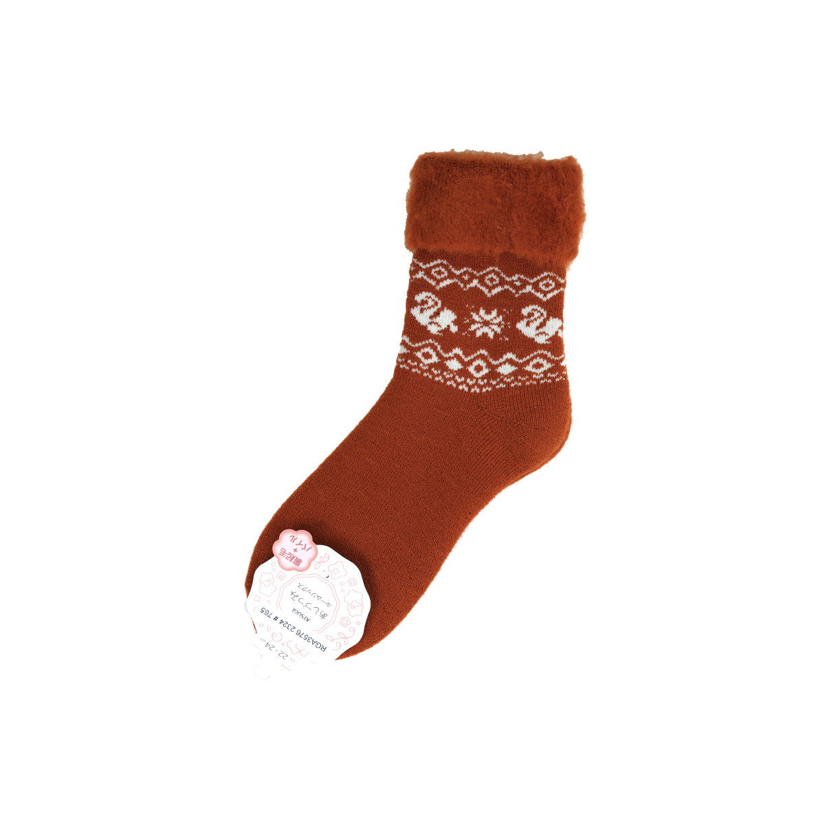 ATSUGI/厚木秋冬加厚里起毛保暖居家袜可爱翻边雪花短袜RGA3576