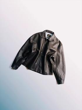 SUPERTOFU(SPTF)/MKS-AW24-J094/玫瑰萨克斯压花 颗粒纹理PU皮革 双拉链夹克外套