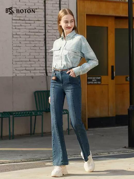 【复古挺括】波顿女士春夏季时尚修身百搭微喇牛仔长裤LE297123 商品图1