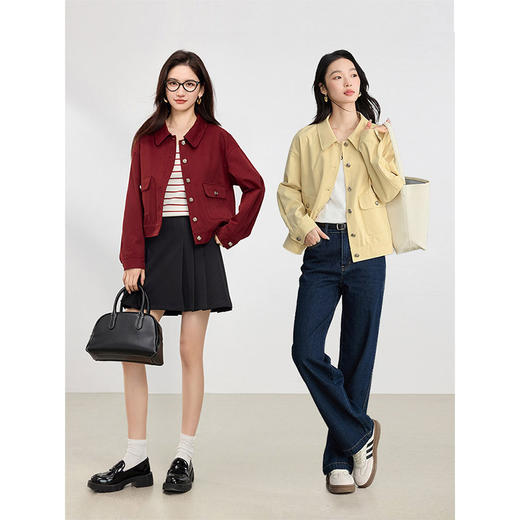 【专属特价】熙世界安可拉红仿牛仔外套女春季2025新款休闲100%棉短款夹克上衣 商品图2