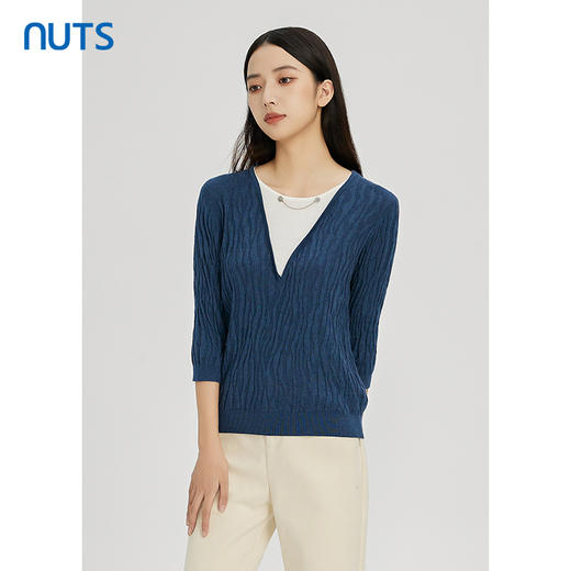 NUTS秋冬款气质百搭设计感时尚V领毛织套头衫假两件女241052225 商品图2