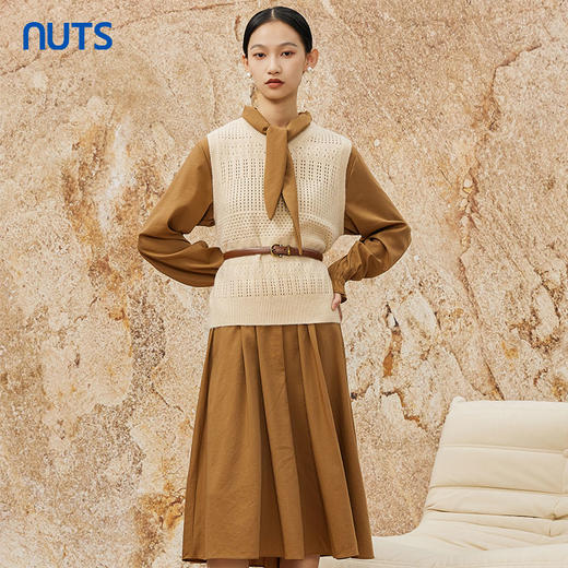NUTS春秋款复古气质百搭设计感长袖衬衫连衣裙两件套女342102289 商品图1