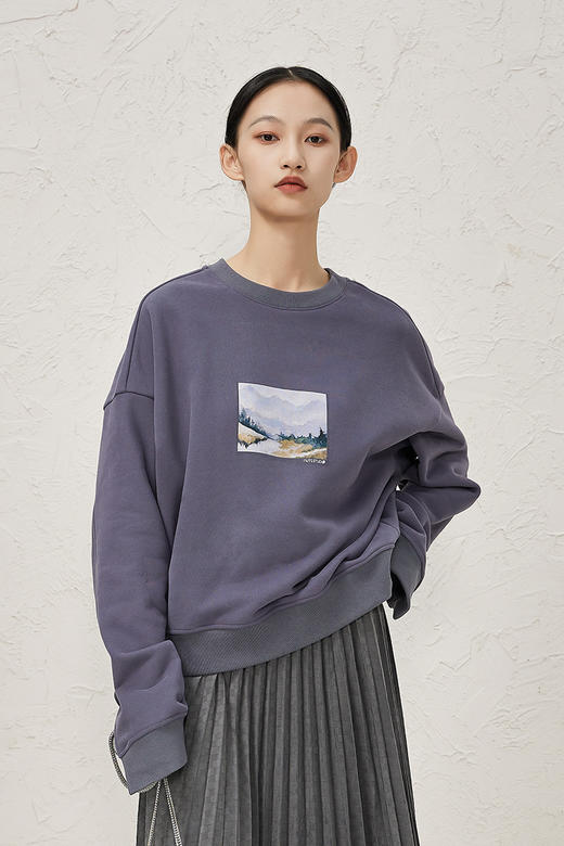 NUTS冬季新品时尚宽松遮肉休闲百搭保暖圆领印花卫衣女343021150 商品图5