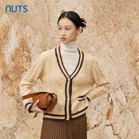 NUTS复古气质百搭撞色简约V领短款针织开衫外套女335052258