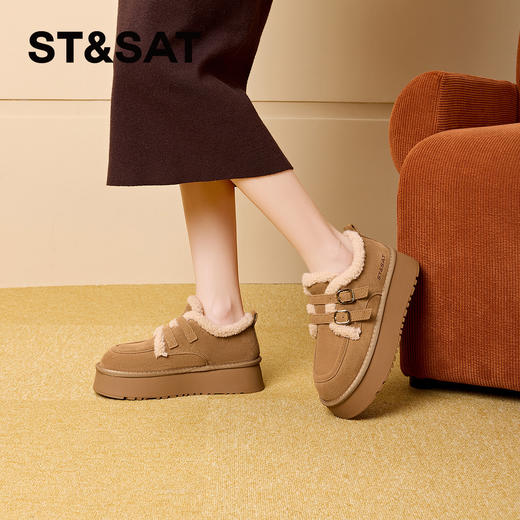 星期六复古双条带厚底增高保暖勃肯鞋SS341121RY 商品图0