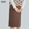 NUTS秋冬款棕色时尚通勤气质开叉直筒中长款半身裙女241063043B 商品缩略图4