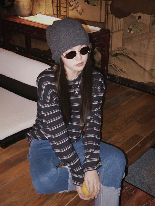 顺丰包邮洛诗琳35013叠穿外穿好帮手~汉麻莱赛尔黑条纹宽松T恤女815 商品图1