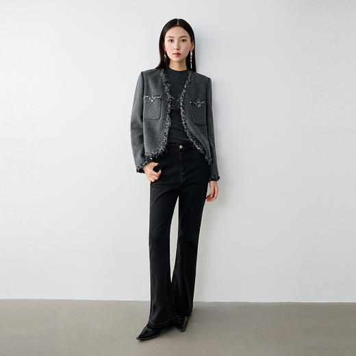 NEELLY纳俪商场同款冬新款小香风绵羊毛通勤短款灰色双面呢大衣女N24104N03307 商品图2