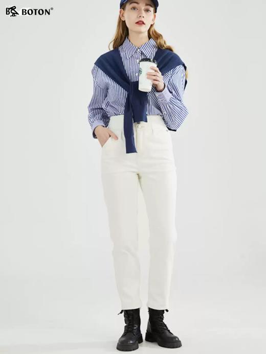 【高支长绒棉】波顿女士春秋宽松蓝白条纹长袖衬衫LS972123 商品图1