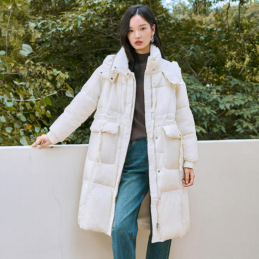 NEELLY纳俪商场同款冬新款直筒保暖显瘦长款连帽外套女舒适羽绒服 商品图1