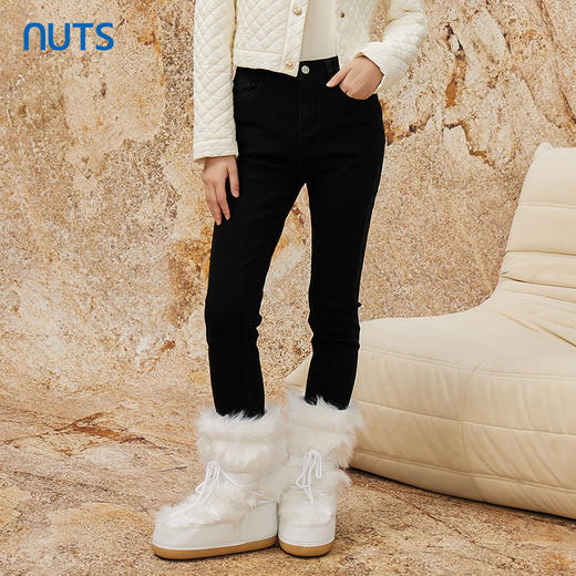 NUTS冬款黑色时尚气质百搭修身高腰铅笔裤长款牛仔裤女341112217 商品图3
