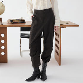 谜底锥形裤女2025春季新品通勤风设计感羊毛混纺九分裤251MK0004