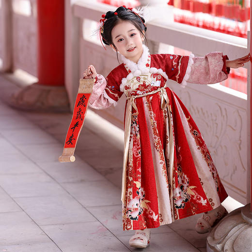 女童加绒裙儿童汉服连衣裙，中国风加厚复古拜年服PJX- DDG8827 商品图2