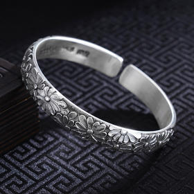 子佩集S999银【繁花溯景】手工银手镯原创设计【55100040】纯银2412