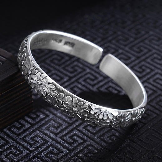 子佩集S999银【繁花溯景】手工银手镯原创设计【55100040】纯银2412 商品图1