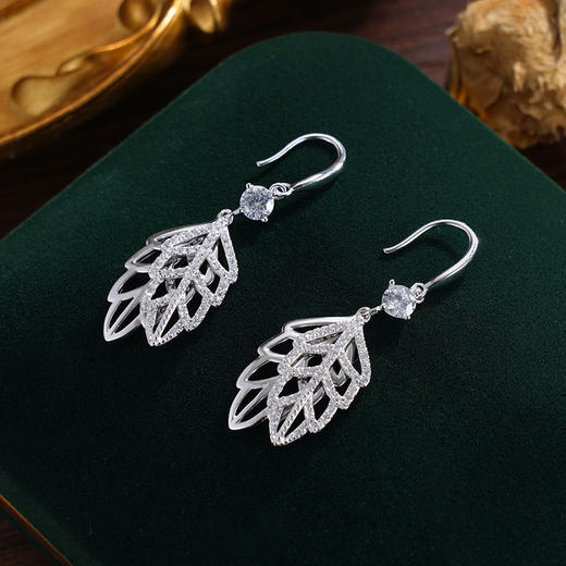 子佩集S925银【一叶才舒】耳环【Z16343】纯银树叶锆石2412 商品图0