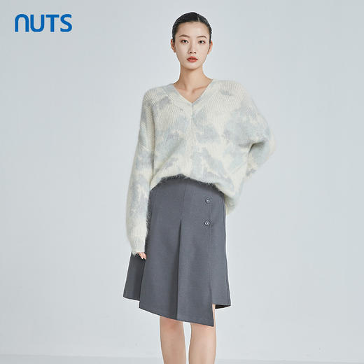 NUTS灰色高级感不规则百褶时尚通勤高腰半身裙女241062061B 商品图1