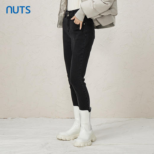 NUTS冬款黑色高腰修身显瘦百搭气质休闲长款牛仔裤女342112082 商品图1